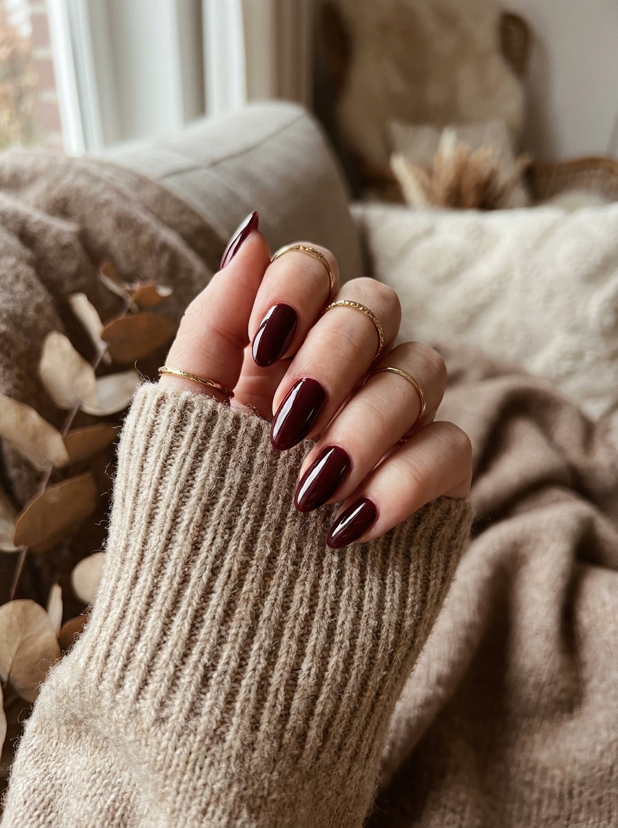 Burgundy Fall Nails mit tiefem weinrotem Herbstton
